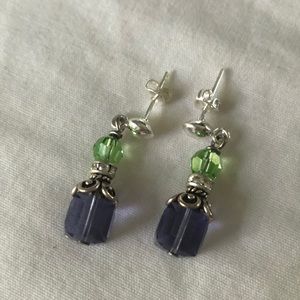 Swarovski bright green and square purple beads.